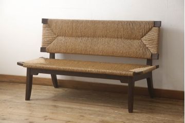中古　美品　松本民芸家具　アジアンテイストの空間づくりにおすすめ!涼しげな雰囲気を醸しだす202型ラッシベンチ(長椅子)(定価約50万円)(R-058527)
