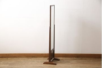 中古　高級品　指物家具　総ケヤキ(欅)材　上品な佇まいが魅力的な漆塗の姿見(ミラー、鏡)(R-058534)