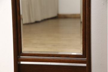 中古　高級品　指物家具　総ケヤキ(欅)材　上品な佇まいが魅力的な漆塗の姿見(ミラー、鏡)(R-058534)