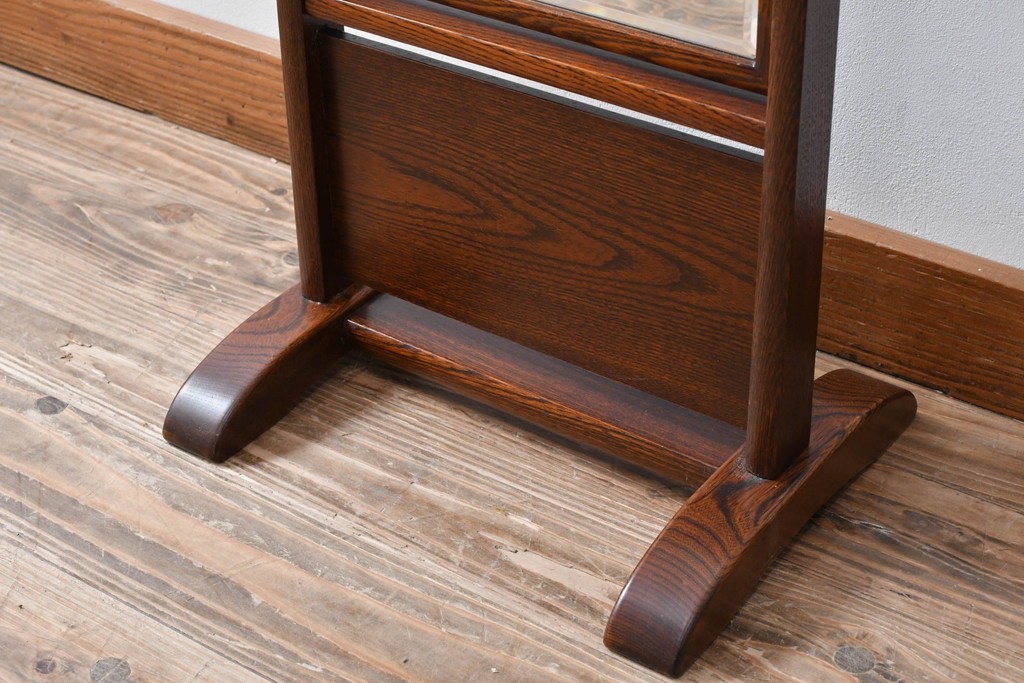 中古　高級品　指物家具　総ケヤキ(欅)材　上品な佇まいが魅力的な漆塗の姿見(ミラー、鏡)(R-058534)