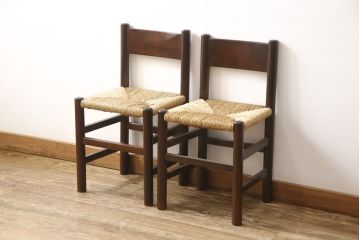 中古　美品　松本民芸家具　アジアンテイストのお部屋におすすめなラッシチェア2脚セット(椅子、イス、バラ売り可能)(R-058541)