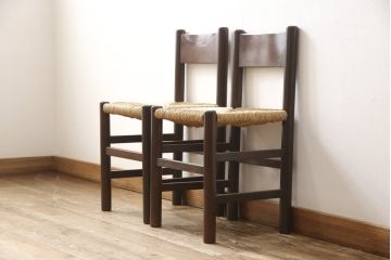 中古　美品　松本民芸家具　アジアンテイストのお部屋におすすめなラッシチェア2脚セット(椅子、イス、バラ売り可能)(R-058541)