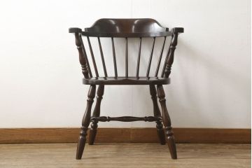 中古　美品　松本民芸家具　#91型　落ち着きのある大人カフェ風インテリアが叶うキャプテンチェア(アームチェア、板座チェア、椅子、ダイニングチェア)(R-058546)