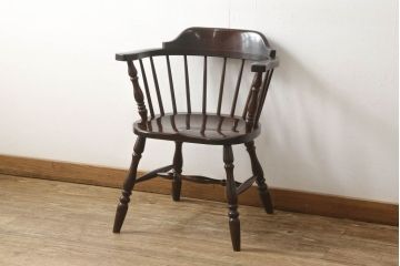 中古　美品　松本民芸家具　#91型　落ち着きのある大人カフェ風インテリアが叶うキャプテンチェア(アームチェア、板座チェア、椅子、ダイニングチェア)(R-058548)
