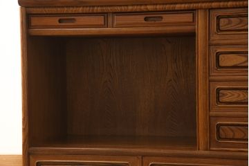 中古　国産　上手物!!　職人手造り家具　欅(ケヤキ)材　和の風格を感じる大型茶箪笥(茶棚、キャビネット、戸棚、収納棚)(R-058558)