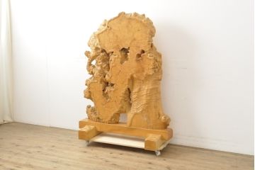 中古　高級品　カエデ(楓)材　コブ杢　バーズアイ　存在感のある佇まいが魅力的な衝立て(パーテーション、衝立、ついたて)(R-058560)
