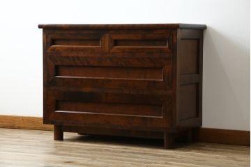 中古　松本民芸家具　高山式　ドレッシングチェスト　リメイク　直線的なデザインがシンプルモダンなサイドチェスト(サイドボード、引き出し)(R-058563)