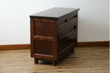 中古　松本民芸家具　高山式　ドレッシングチェスト　リメイク　直線的なデザインがシンプルモダンなサイドチェスト(サイドボード、引き出し)(R-058563)