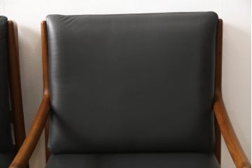和製ビンテージ　日田工芸　チーク材　本革(レザー)　落ち着きのある色合いで大人の空間を演出するチェア2脚セット(アームチェア、イス、椅子、ダイニングチェア、ヴィンテージ)(R-058574)