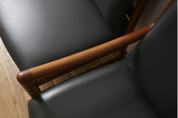 和製ビンテージ　日田工芸　チーク材　本革(レザー)　落ち着きのある色合いで大人の空間を演出するチェア2脚セット(アームチェア、イス、椅子、ダイニングチェア、ヴィンテージ)(R-058574)