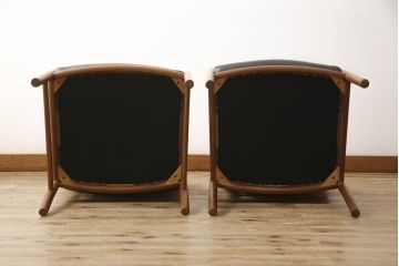 和製ビンテージ　日田工芸　チーク材　本革(レザー)　落ち着きのある色合いで大人の空間を演出するチェア2脚セット(アームチェア、イス、椅子、ダイニングチェア、ヴィンテージ)(R-058574)