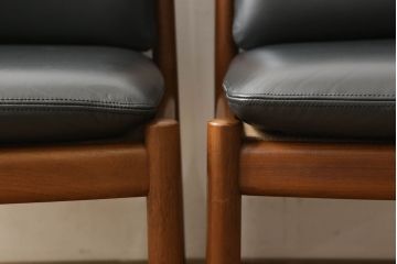 和製ビンテージ　日田工芸　チーク材　本革(レザー)　落ち着きのある色合いで大人の空間を演出するチェア2脚セット(イス、椅子、ダイニングチェア、ヴィンテージ)(R-058575)