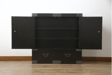 中古　国産　職人手造り家具　和モダンな雰囲気を醸し出す、珍しいデザインの収納棚(収納タンス、箪笥、サイドボード、戸棚)(R-058586)