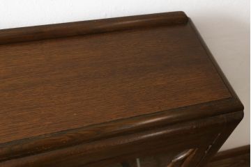 イギリスアンティーク　細やかな意匠が美しい、小振りなオーク材キャビネット(ブックケース、本箱、本棚、収納棚、戸棚)(R-058608)
