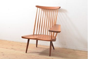 和製ヴィンテージ　ジョージナカシマ　LOUNGE ARM(ラウンジアーム)　One Arm(ワンアーム、片肘)　CN103　桜製作所　モダンに洗練された左アーム付きラウンジチェア(ジョージ・ナカシマ、イス、椅子、板座チェア、ビンテージ)(R-058614)