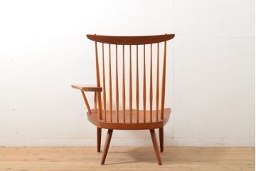 和製ヴィンテージ　ジョージナカシマ　LOUNGE ARM(ラウンジアーム)　One Arm(ワンアーム、片肘)　CN103　桜製作所　モダンに洗練された左アーム付きラウンジチェア(ジョージ・ナカシマ、イス、椅子、板座チェア、ビンテージ)(R-058614)