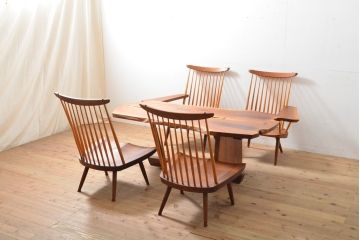 和製ヴィンテージ　ジョージナカシマ　LOUNGE ARM(ラウンジアーム)　One Arm(ワンアーム、片肘)　CN103　桜製作所　モダンに洗練された左アーム付きラウンジチェア(ジョージ・ナカシマ、イス、椅子、板座チェア、ビンテージ)(R-058614)