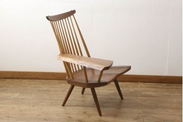 和製ヴィンテージ　ジョージナカシマ　LOUNGE ARM(ラウンジアーム)　One Arm(ワンアーム、片肘)　CN103　桜製作所　モダンに洗練された右アーム付きラウンジチェア(ジョージ・ナカシマ、イス、椅子、板座チェア、ビンテージ)(R-058615)