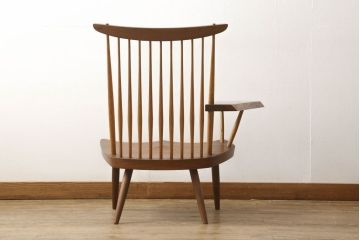 和製ヴィンテージ　ジョージナカシマ　LOUNGE ARM(ラウンジアーム)　One Arm(ワンアーム、片肘)　CN103　桜製作所　モダンに洗練された右アーム付きラウンジチェア(ジョージ・ナカシマ、イス、椅子、板座チェア、ビンテージ)(R-058615)