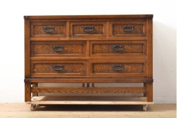 中古　美品　高級品　職人手造り工芸家具　タモ材・中桐　和モダンな空間づくりにオススメの和風サイドボード(定価推定約50万円)(チェスト、引き出し、整理タンス)(R-058622)