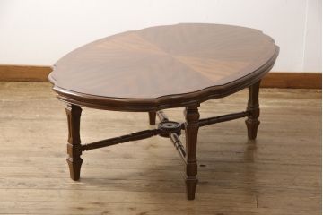 中古　美品　DREXEL HERITAGE(ドレクセルヘリテイジ)　美しい木目が印象的なセンターテーブル(ローテーブル、リビングテーブル)(R-058640)
