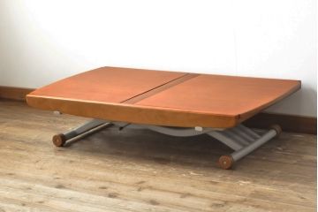 中古　イタリア　ポッゾーリ社(POZZOLI)　オッジオ(OZZIO)　ユニークなデザインが目を引くエレベーターテーブル(定価約24万円)(昇降式テーブル、エクステンションテーブル、ローテーブル、ダイニングテーブル)(R-058681)