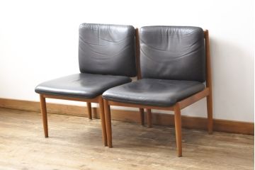 ビンテージ家具　ジャパンヴィンテージ　チーク材　メンズライクスタイルの空間づくりに活躍する本革ダイニングチェア2脚セット(レザー、椅子、イス)(R-058684)