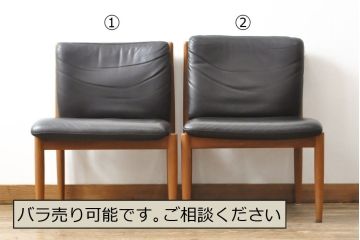 ビンテージ家具　ジャパンヴィンテージ　チーク材　メンズライクスタイルの空間づくりに活躍する本革ダイニングチェア2脚セット(レザー、椅子、イス)(R-058687)
