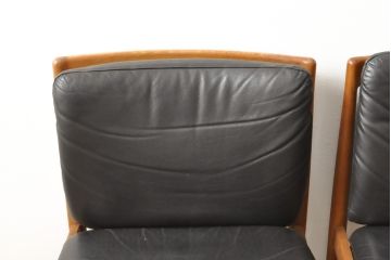 ビンテージ家具　ジャパンヴィンテージ　チーク材　メンズライクスタイルの空間づくりに活躍する本革ダイニングチェア2脚セット(レザー、椅子、イス)(R-058687)