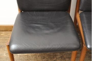 ビンテージ家具　ジャパンヴィンテージ　チーク材　メンズライクスタイルの空間づくりに活躍する本革ダイニングチェア2脚セット(レザー、椅子、イス)(R-058687)