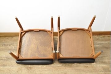 ビンテージ家具　ジャパンヴィンテージ　チーク材　メンズライクスタイルの空間づくりに活躍する本革ダイニングチェア2脚セット(レザー、椅子、イス)(R-058687)