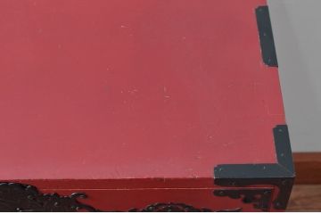 和製ビンテージ　朱塗り　米沢箪笥　鋲と凝った金具の意匠が目を引く手許箪笥(定価約41万円)(和タンス、収納箪笥、小箪笥、ヴィンテージ(R-058697)
