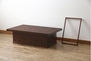 中古　岩谷堂箪笥　56　美しい欅の杢目が迫力のある長火鉢(定価約45万円)(木製火鉢、ローテーブル、座卓)(R-058700)