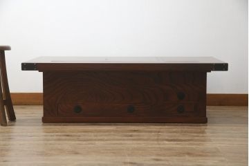 中古　岩谷堂箪笥　56　美しい欅の杢目が迫力のある長火鉢(定価約45万円)(木製火鉢、ローテーブル、座卓)(R-058700)