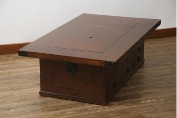 中古　岩谷堂箪笥　56　美しい欅の杢目が迫力のある長火鉢(定価約45万円)(木製火鉢、ローテーブル、座卓)(R-058700)