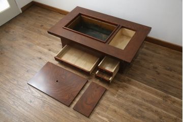 中古　岩谷堂箪笥　56　美しい欅の杢目が迫力のある長火鉢(定価約45万円)(木製火鉢、ローテーブル、座卓)(R-058700)