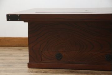 中古　岩谷堂箪笥　56　美しい欅の杢目が迫力のある長火鉢(定価約45万円)(木製火鉢、ローテーブル、座卓)(R-058700)