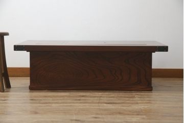 中古　岩谷堂箪笥　56　美しい欅の杢目が迫力のある長火鉢(定価約45万円)(木製火鉢、ローテーブル、座卓)(R-058700)