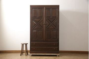 中古　松本民芸家具　洋服タンスをリメイク!脚付き下駄箱(靴箱、収納棚、戸棚、キャビネット)(R-058704)