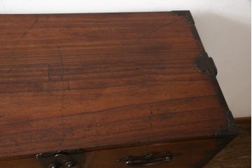激レア!!　和製アンティーク　特注　欅材(ケヤキ材)　桐材　堅牢で重厚な佇まいの中に上品な雰囲気を感じる二本松箪笥(衣装箪笥、収納箪笥、和タンス、引き出し、サイドチェスト)(R-058706)