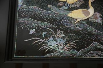 中古　美品　まるで美術品のような螺鈿細工が美しい漆塗り座卓(ローテーブル)(R-058710)