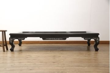 中古　美品　まるで美術品のような螺鈿細工が美しい漆塗り座卓(ローテーブル)(R-058710)
