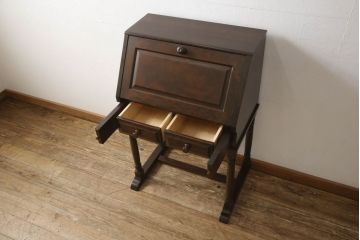 和製ビンテージ　北海道民芸家具　希少!　絶版品・レア品　クラシカルな雰囲気を盛り立てるライティングビューロー(簿記机、ワークデスク、在宅ワーク用、ヴィンテージ)(R-058716)