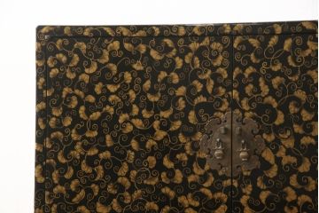 中古　希少!　黒漆金彩風　花唐草文様　細やかな文様が美しい工芸箪笥(収納たんす、和箪笥、整理タンス、収納棚、キャビネット)(R-058724)