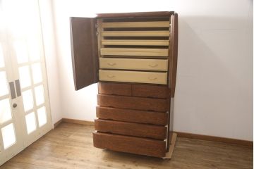 中古　美品　最高級　木芸美術家具作家 桑田允友(桑允)作　欅(ケヤキ)玉杢　中桐　スッキリとしたデザインが目を引く衣装箪笥(定価約150万円)(着物タンス、衣装箪笥、引き出し、桐箪笥、和たんす)(R-058728)