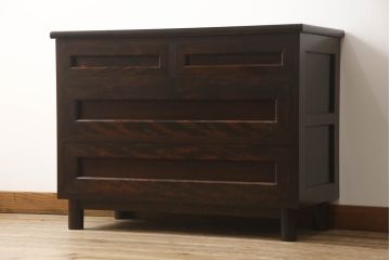 中古　松本民芸家具　ドレッシングチェスト　リメイク　直線的なデザインがシンプルモダンなサイドチェスト(サイドボード、引き出し)(R-058730)