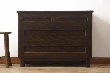 中古　松本民芸家具　ドレッシングチェスト　リメイク　直線的なデザインがシンプルモダンなサイドチェスト(サイドボード、引き出し)(R-058730)
