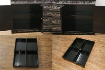 中古　美品　高級品　韓国民芸家具　圧巻!　繊細な螺鈿(ラデン)細工が美しく描かれたサイドボード(収納棚、戸棚、リビングボード)(定価約120万円)(R-058745)