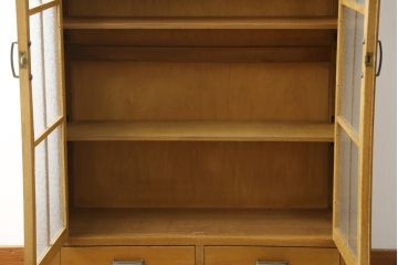 和製アンティーク　前面ナラ材　ダイヤガラス　レトロな雰囲気ただよう本箱(本棚、ブックケース、戸棚、収納棚、キャビネット)(R-058757)