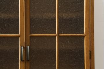 和製アンティーク　前面ナラ材　ダイヤガラス　レトロな雰囲気ただよう本箱(本棚、ブックケース、戸棚、収納棚、キャビネット)(R-058757)